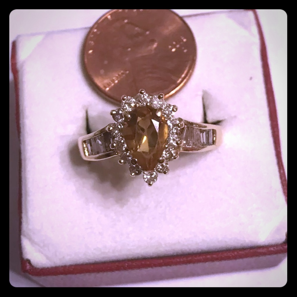 Pear Citrine Ring 14k Yellow Gold
